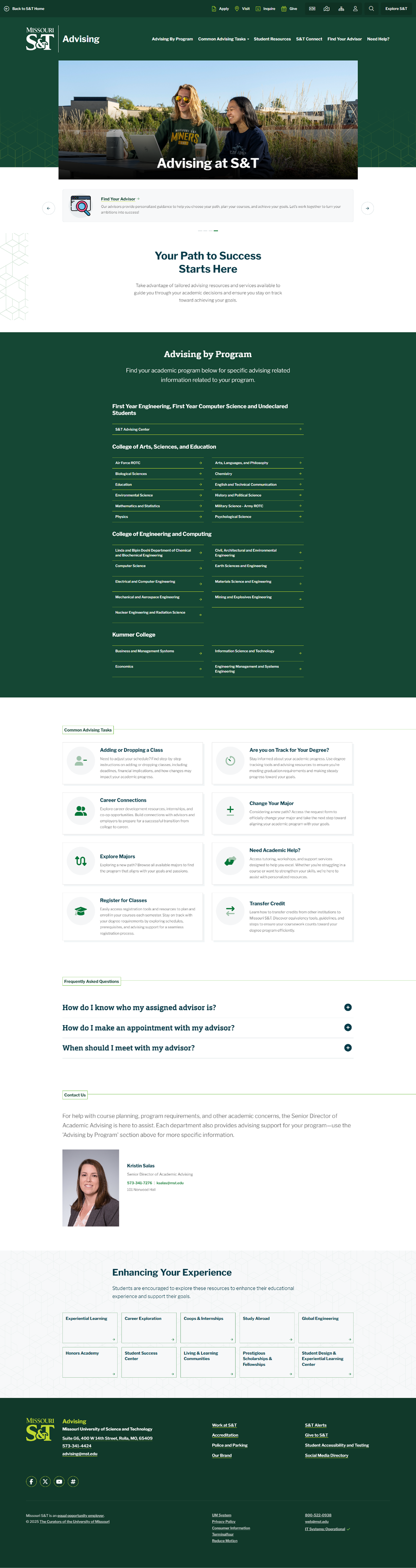 advising.mst.edu homepage on desktop