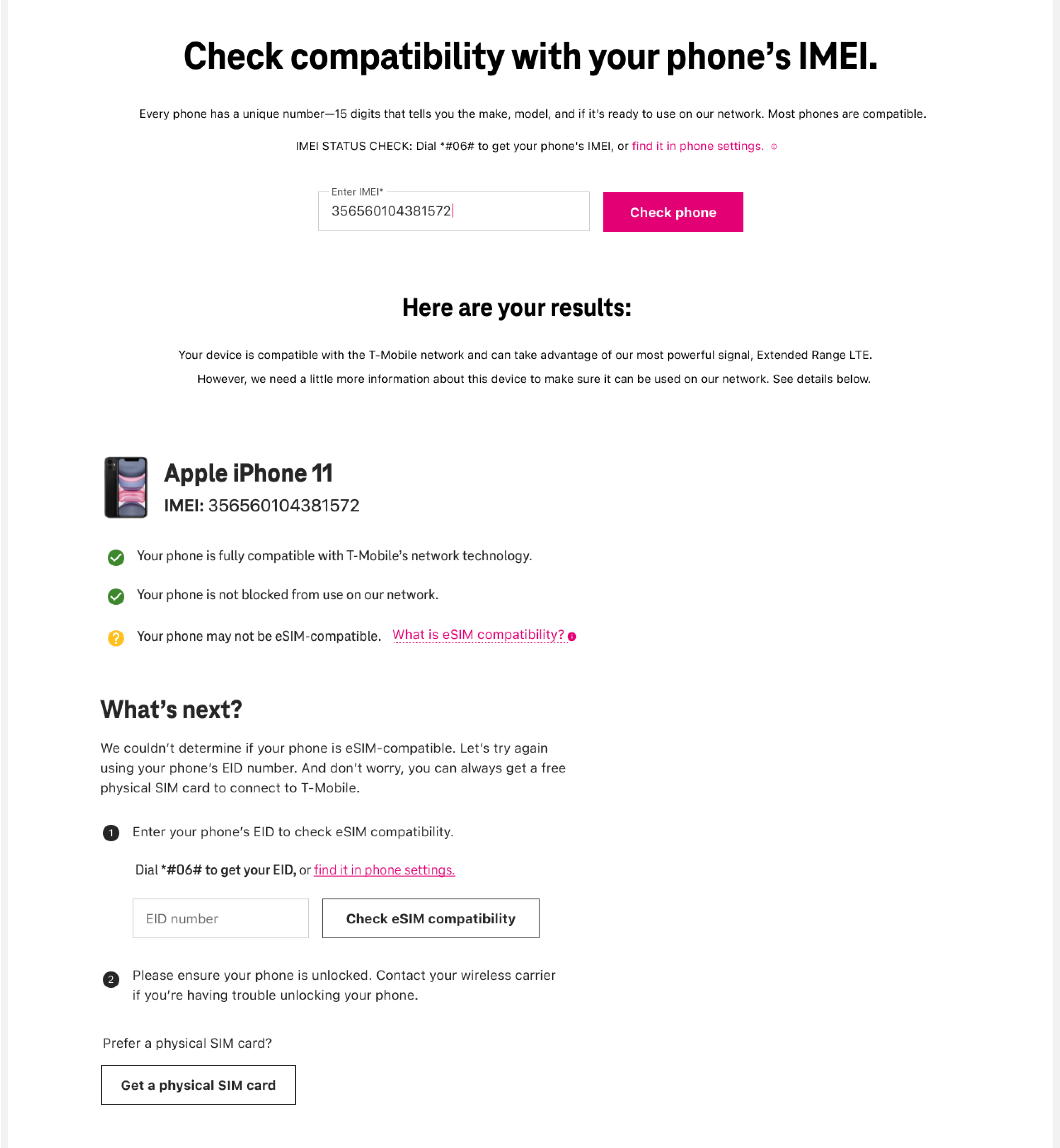eSIM activation summary screen